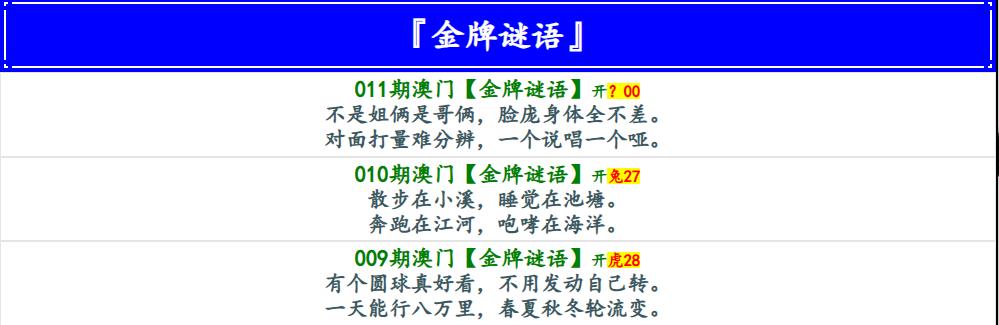 011期金牌谜语[图]