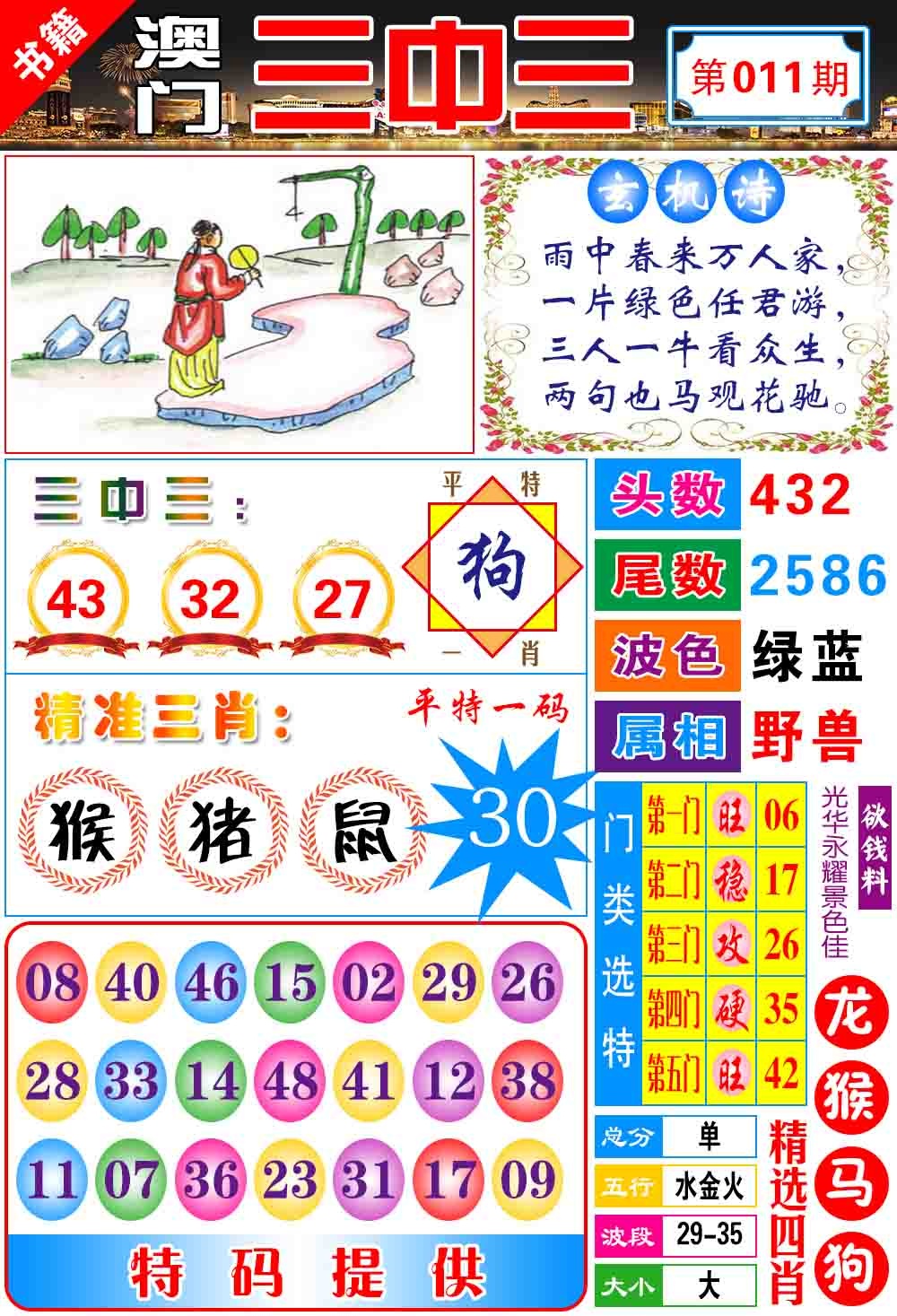 011期澳门宝典三中三[图]