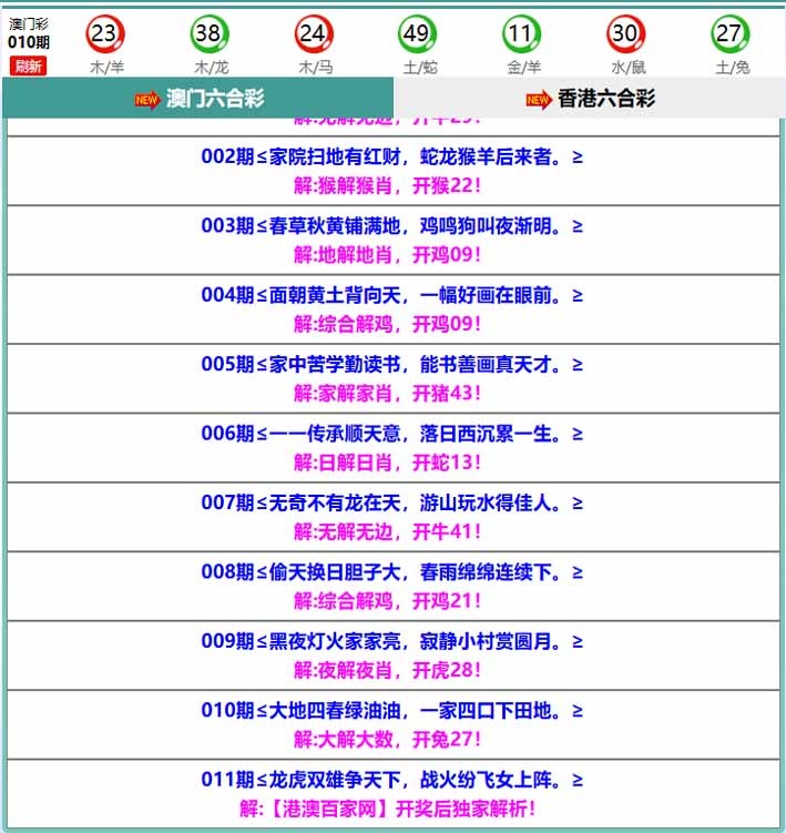 011期百家网玄机[图]