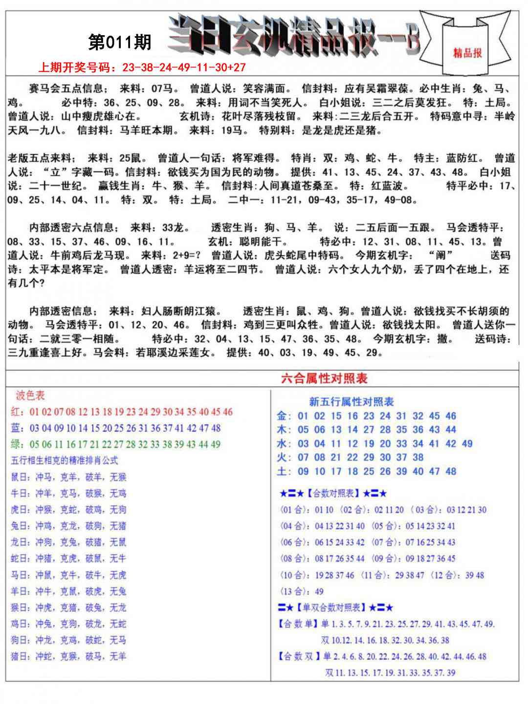 011期当日玄机精品报B[图]