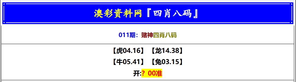 011期赌神四肖八码[图]